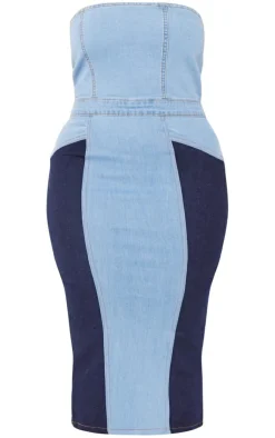 Shape Contrast Denim Midi Dress-PrettyLittleThing Discount