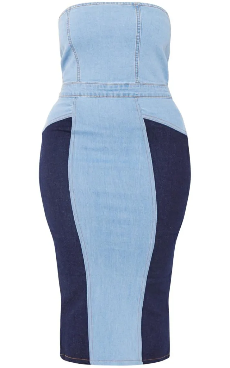 Shape Contrast Denim Midi Dress-PrettyLittleThing Discount