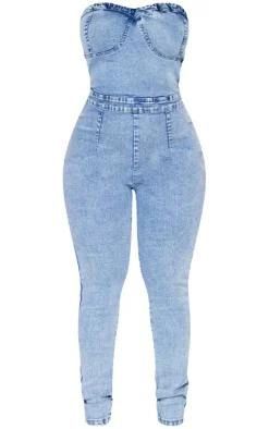 Shape Vintage Wash Cup Detail Tie Back Denim Jumpsuit