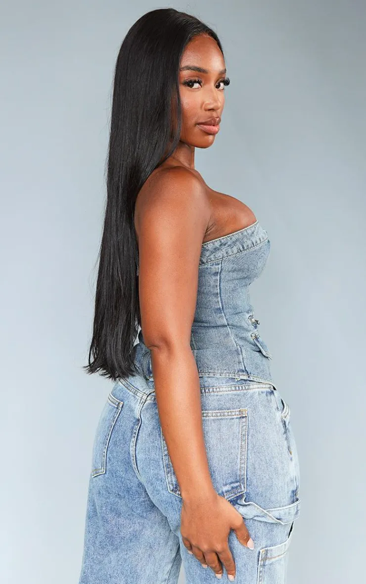 PrettyLittleThing Corsets*Shape Denim Zip Detail Bandeau Corset