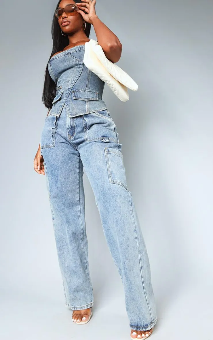 PrettyLittleThing Corsets*Shape Denim Zip Detail Bandeau Corset
