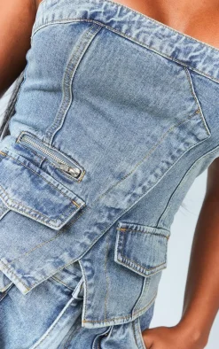 PrettyLittleThing Corsets*Shape Denim Zip Detail Bandeau Corset