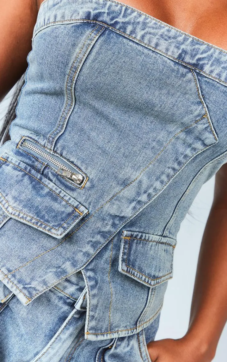 PrettyLittleThing Corsets*Shape Denim Zip Detail Bandeau Corset