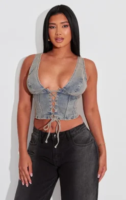 PrettyLittleThing Corsets*Shape Denim Lace Up Corset Top