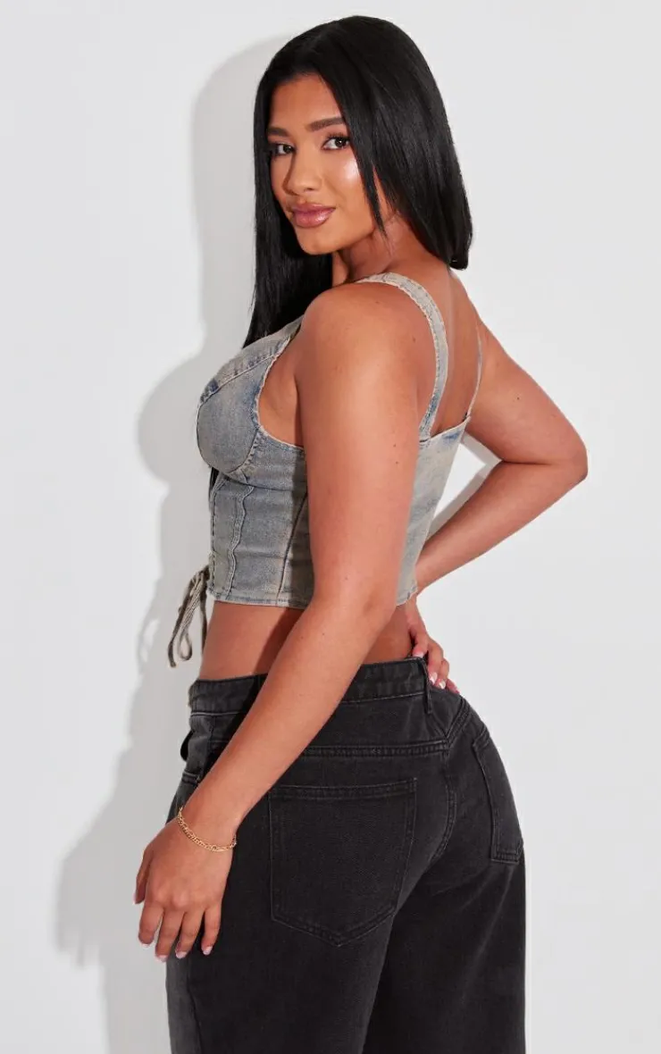PrettyLittleThing Corsets*Shape Denim Lace Up Corset Top
