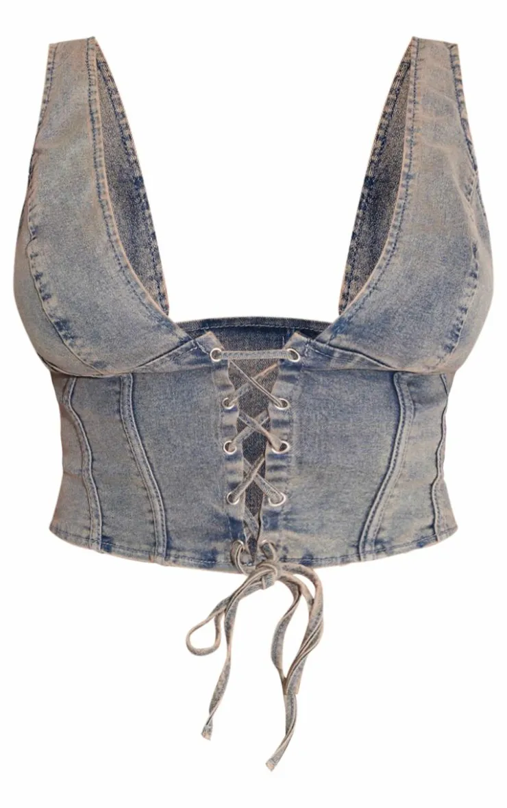 PrettyLittleThing Corsets*Shape Denim Lace Up Corset Top