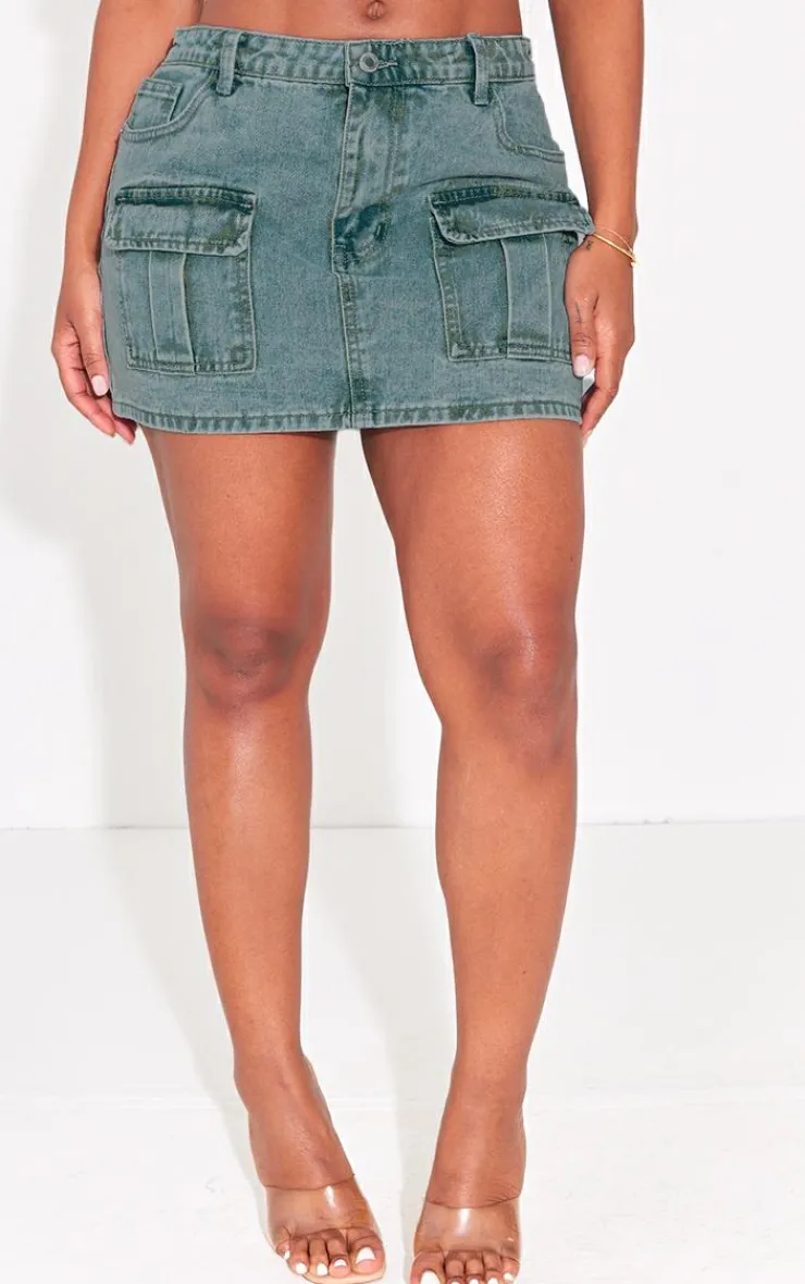 New PrettyLittleThing Shape Denim Low Rise Micro Mini Skirt Vintage Wash