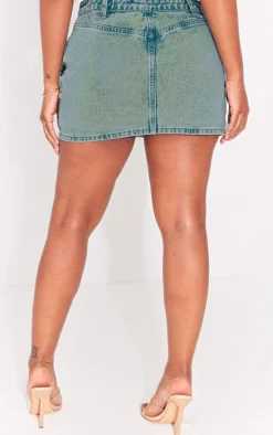 New PrettyLittleThing Shape Denim Low Rise Micro Mini Skirt Vintage Wash