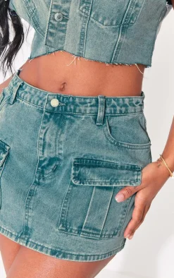 New PrettyLittleThing Shape Denim Low Rise Micro Mini Skirt Vintage Wash