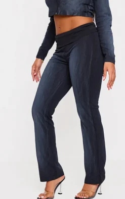 Discount PrettyLittleThing Shape Low Rise Fold Over Flared Pants Washed Black