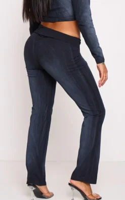 Discount PrettyLittleThing Shape Low Rise Fold Over Flared Pants Washed Black