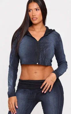 Best PrettyLittleThing Shape Zip Through Hooded Jacket Washed Black