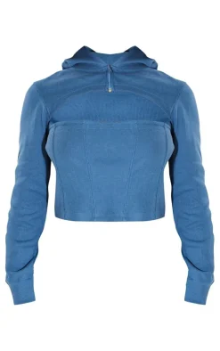 Outlet PrettyLittleThing Shape Rib Cut Out Front Hoodie Washed Blue