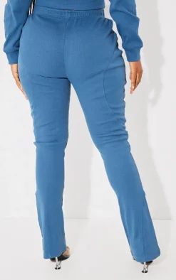 Sale PrettyLittleThing Shape Rib Seam Detail Flare Pants Washed Blue