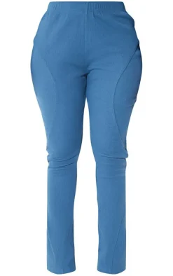 Sale PrettyLittleThing Shape Rib Seam Detail Flare Pants Washed Blue