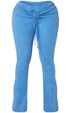PrettyLittleThing Shape Washed Ribbed Ruched Front Flare Pants Washed Blue