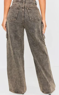 Shape Washed Brown Denim Pocket Detail Cargo Jeans