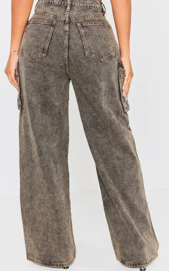 Shape Washed Brown Denim Pocket Detail Cargo Jeans