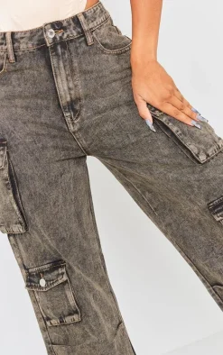 Shape Washed Brown Denim Pocket Detail Cargo Jeans