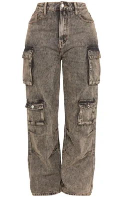 Shape Washed Brown Denim Pocket Detail Cargo Jeans