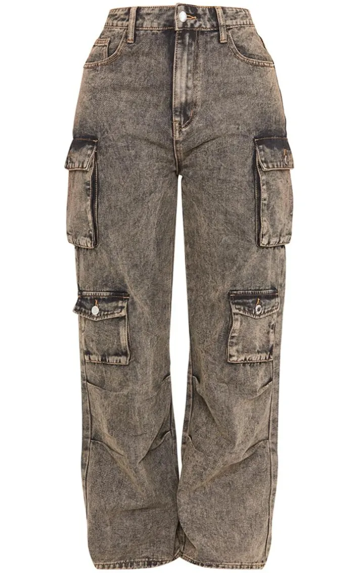 Shape Washed Brown Denim Pocket Detail Cargo Jeans