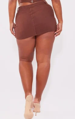 Clearance PrettyLittleThing Shape Denim Micro Mini Skirt Washed Brown