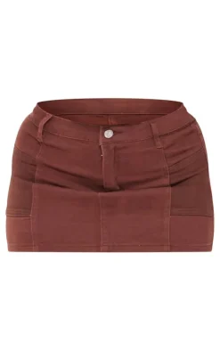 Clearance PrettyLittleThing Shape Denim Micro Mini Skirt Washed Brown