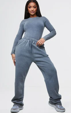 Outlet PrettyLittleThing Shape Drawstring High Waist Wide Leg Sweatpants Washed Charcoal