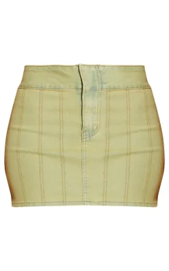Clearance PrettyLittleThing Shape Denim Seam Detail Mini Skirt Washed Green