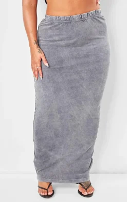 Best PrettyLittleThing Shape Cotton Washed Maxi Skirt Washed Grey