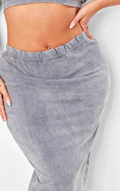 Best PrettyLittleThing Shape Cotton Washed Maxi Skirt Washed Grey