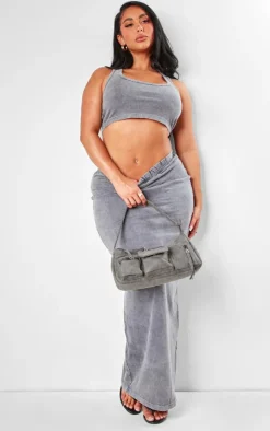 PrettyLittleThing Shape Racer Back Crop Top Washed Grey