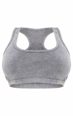 PrettyLittleThing Shape Racer Back Crop Top Washed Grey