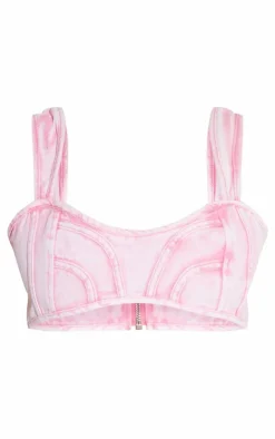 Hot PrettyLittleThing Shape Denim Seam Front Detail Bralet Washed Pink