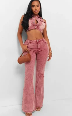 Outlet PrettyLittleThing Shape Denim Button Front Sleeveless Jacket Washed Red