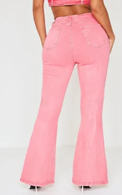 Clearance PrettyLittleThing Shape Denim Low Rise Flare Jeans Washed Red