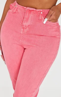 Clearance PrettyLittleThing Shape Denim Low Rise Flare Jeans Washed Red