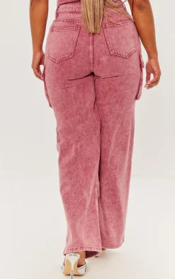 Best PrettyLittleThing Shape Denim Pocket Detail Cargo Jeans Washed Red
