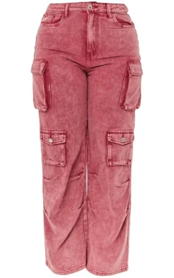 Best PrettyLittleThing Shape Denim Pocket Detail Cargo Jeans Washed Red