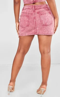 Online PrettyLittleThing Shape Denim Pocket Mini Skirt Washed Red