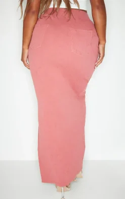 Shape Washed Red Ribbed Pocket Back Detail Maxi Skirt