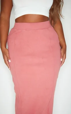 Shape Washed Red Ribbed Pocket Back Detail Maxi Skirt