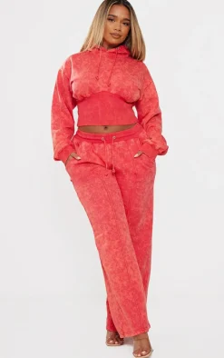 Outlet PrettyLittleThing Shape Sweat Cropped Shirred Waist Hoodie Washed Red