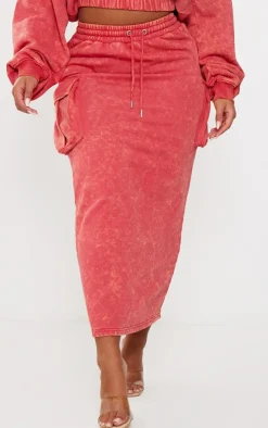 PrettyLittleThing Shape Sweat Maxi Skirt Washed Red
