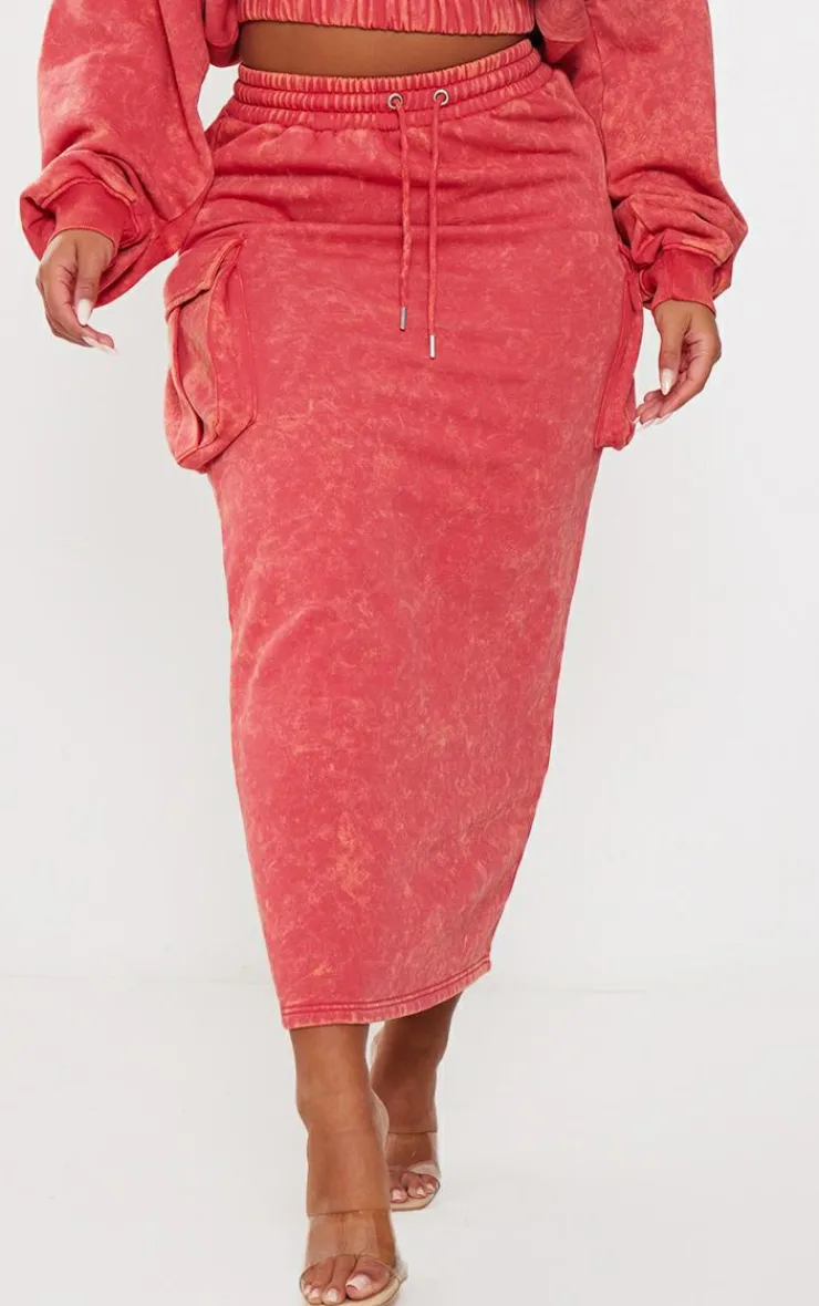 PrettyLittleThing Shape Sweat Maxi Skirt Washed Red