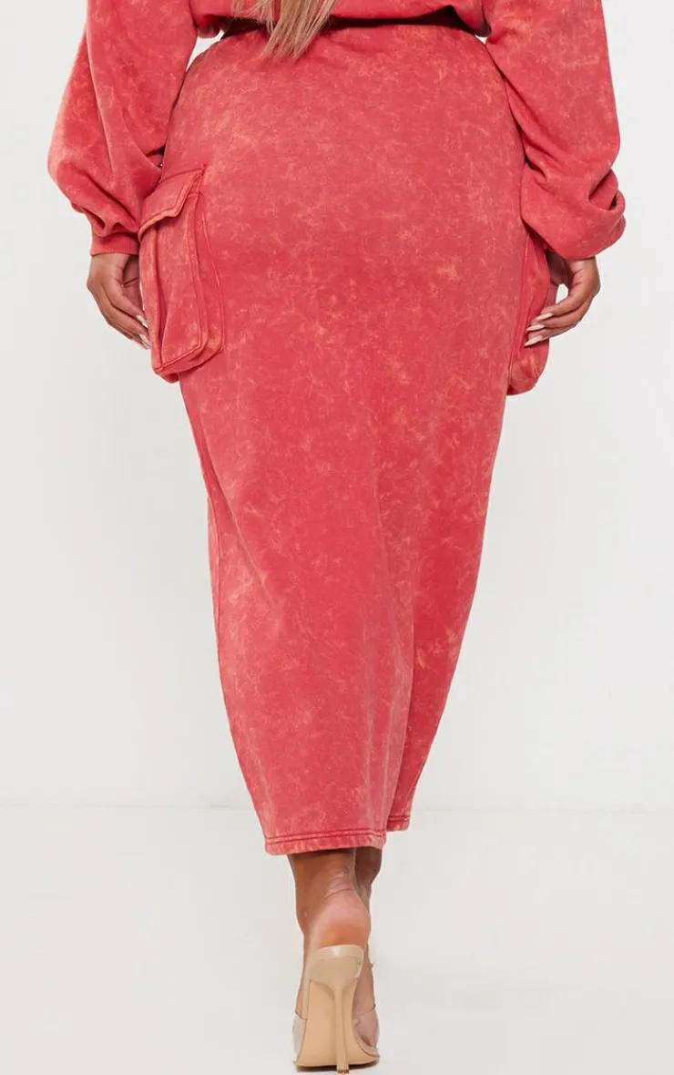 PrettyLittleThing Shape Sweat Maxi Skirt Washed Red