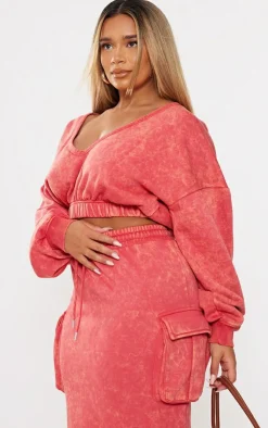 PrettyLittleThing Shape Sweat Maxi Skirt Washed Red
