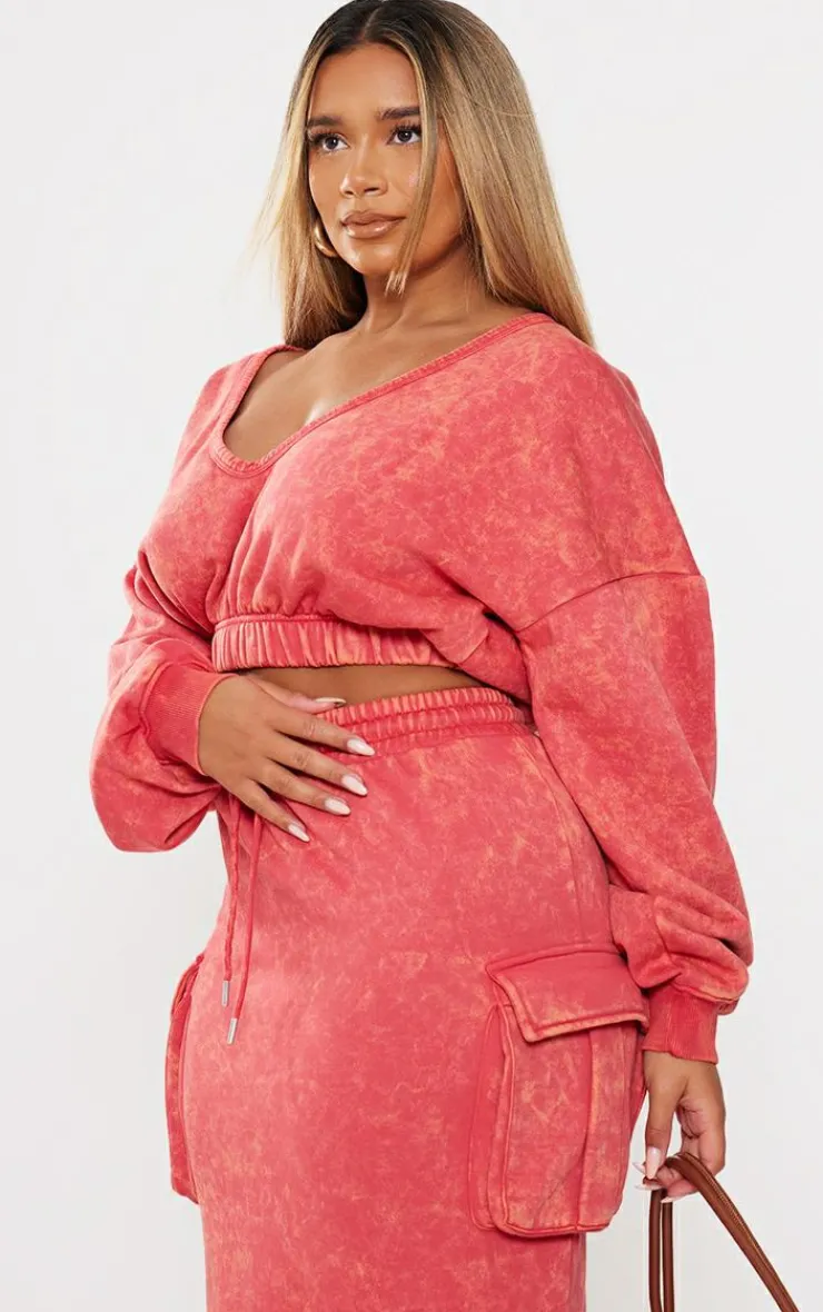 PrettyLittleThing Shape Sweat Maxi Skirt Washed Red