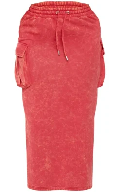PrettyLittleThing Shape Sweat Maxi Skirt Washed Red