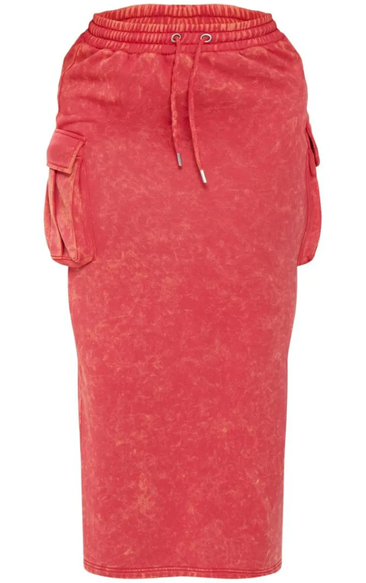 PrettyLittleThing Shape Sweat Maxi Skirt Washed Red